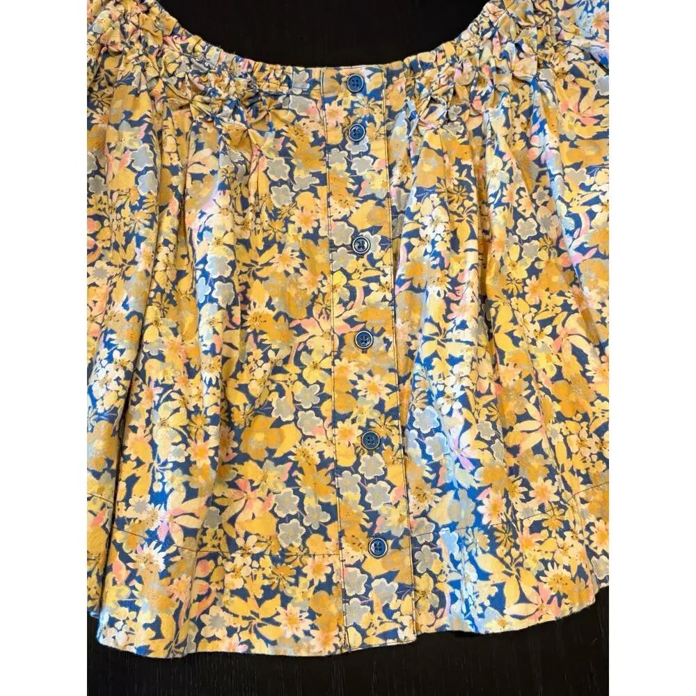 Free People James Smock $128 Boxy Crop Top Puff Blouse M